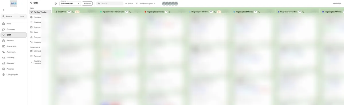 Painel do CRM próprio da BRB, com o funil de vendas real da agência